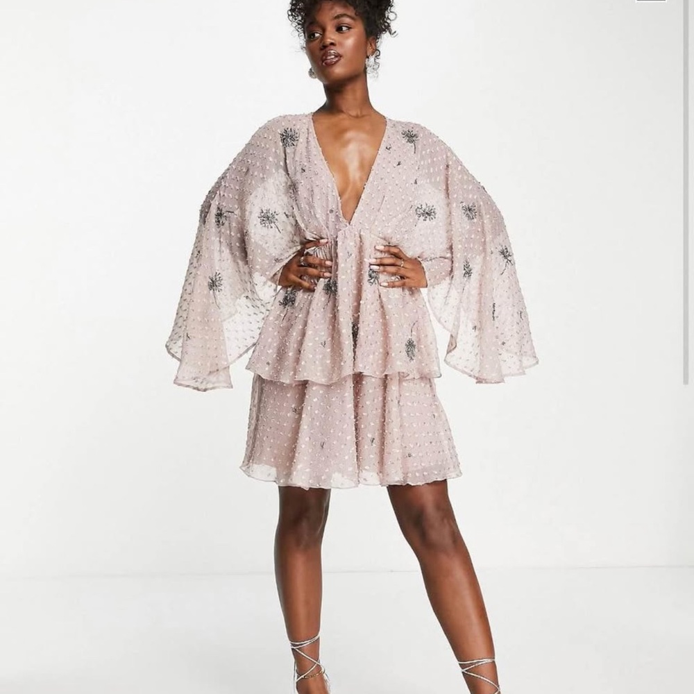 ASOS Pink Mini Dress with Black Floral Accents